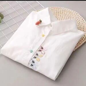 White Shirt with Cute Embroidery